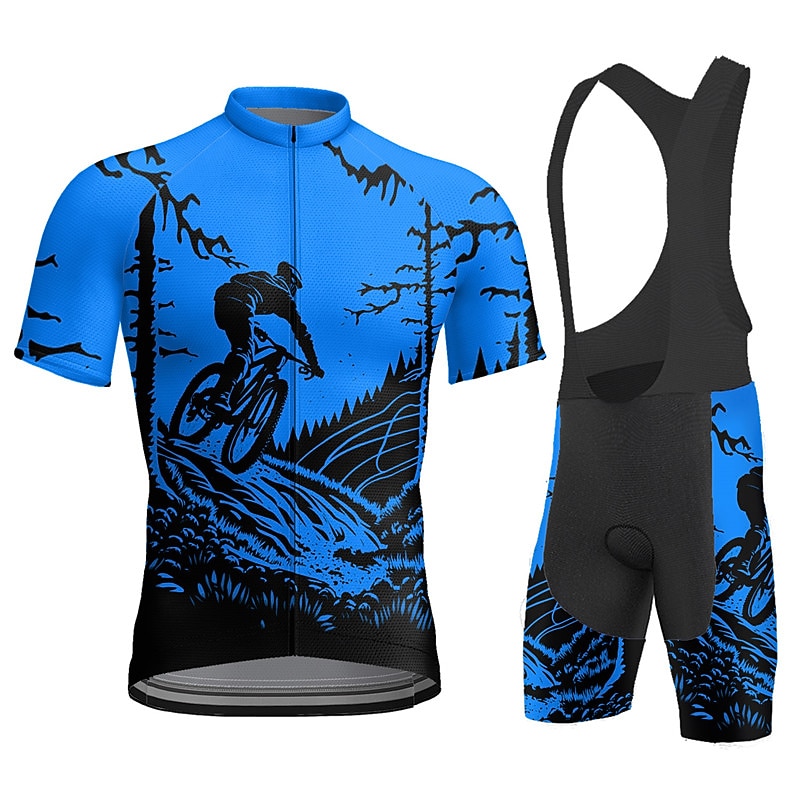 Men's Cycling Jersey with Bib Shorts Short Sleeve Mountain Bike MTB Road Bike Cycling Summer Blue Yellow Red Graphic Bike 3D Pad Quick Dry Back Pocket Moisture Wicking Breathable Spandex Sports 2026 - $49.99 –P15