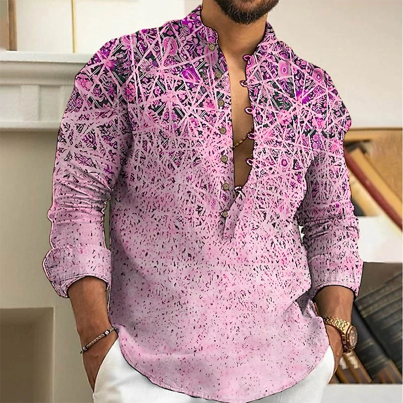Herr Geometri Etnisk Skjorta Knapp upp skjorta Långärmad Mode Streetwear Designer Utomhus Ledigt Dagligen Sommar Vår Höst Hög krage Mönster Gul Rodnande Rosa Blå Brun Grön 2025 - $26.99 –P5