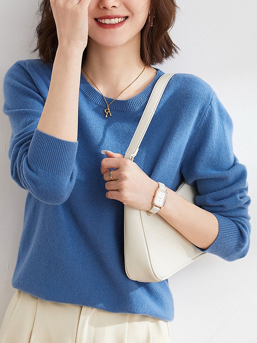 Femme Pull mode Décontractées Flexible Couleur unie A côtes Col Ras du Cou énorme manche longue Tricoter Extérieur du quotidien Sortie Noir Blanche Automne Hiver de 2025 ? $5.99 –P16