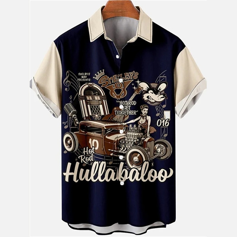 Men's Vintage Music Notes Shirt Button Up Shirt Short Sleeve Fashion Streetwear Designer Outdoor Daily Summer Spring Turndown Print Black White Yellow Wine Blue 2025 - $24.99 –P2
