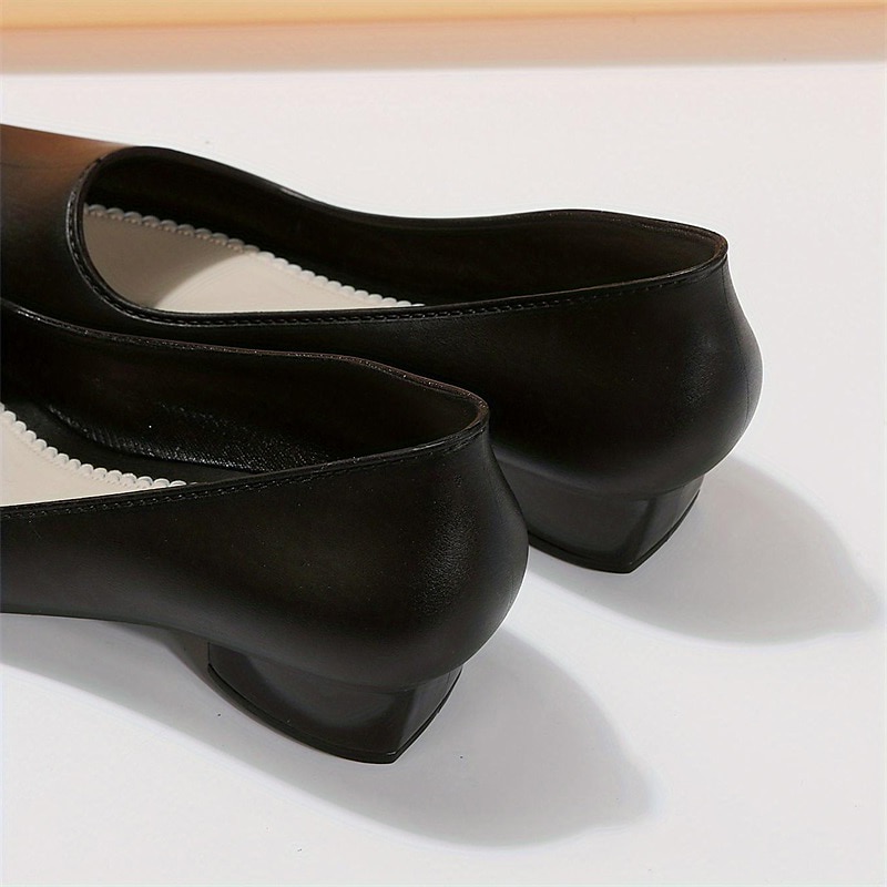 Zapatos negros de tacón bajo para mujer: zapatos clásicos sin cordones con punta redonda para la oficina, el trabajo y ocasiones formales. 2026 - $18.99 –P8
