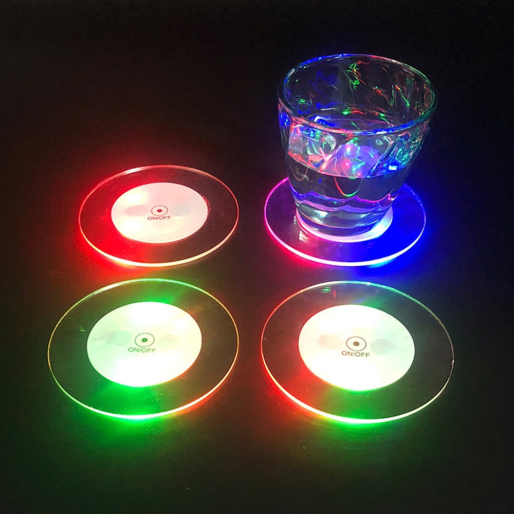 LED Cocktail Coaster Round Ultra-Thin LED Drink Coaster Luminous Coaster Non-Slip & Waterproof Transparent Beer Beverage Coasters for Club Party Wedding Christmas 1pc 2025 - $9.99 –P1