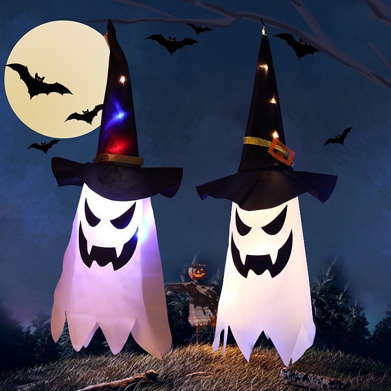 halloween osvětlený duch led blikající ďábel festivalová dekorace zářící čaroděj duch klobouk světelná dekorace závěsná lucerna halloweenská dekorace světlo party bar atmosféra malý světelný řetězec dýně 2025 - $6.49 –P16