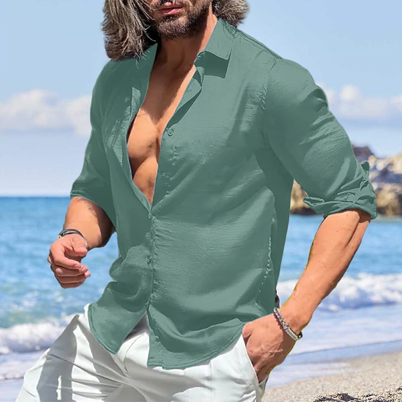 Herren Knopfhemd Lässiges Hemd Satinhemd Schwarz Weiß Wein Blau Grün Langarm Glatt Kargen Strasse Urlaub Grundlegend Bekleidung Modisch Freizeit 2025 - $22.99 –P3