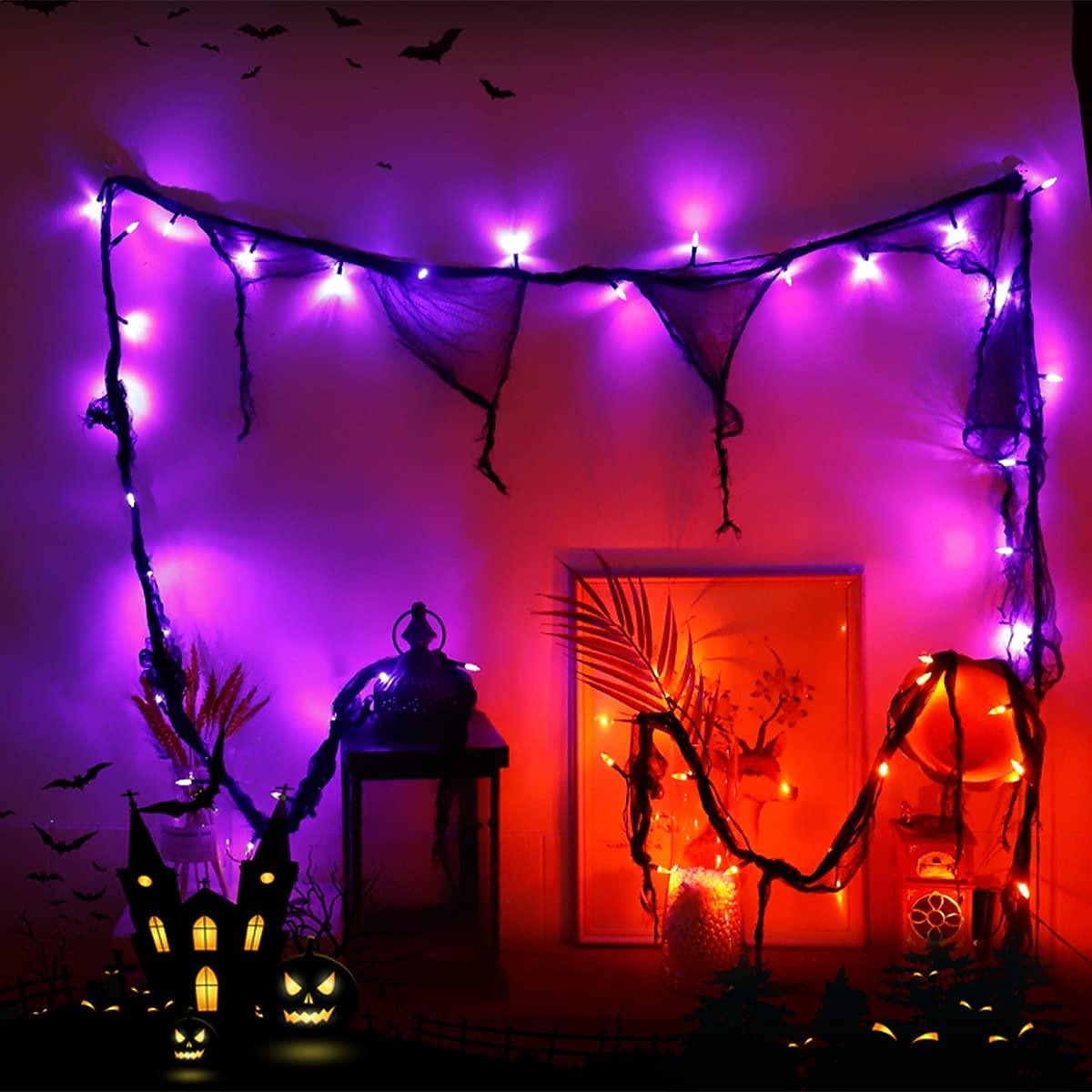 хэллоуин струнные огни в помещении 30 светодиодов оранжевые украшения с черной марлей на батарейках 9,9-футовая жуткая ткань жуткие огни готический декор комнаты для вечеринок 2 режима постоянный / 2025 - $7.99 –P4