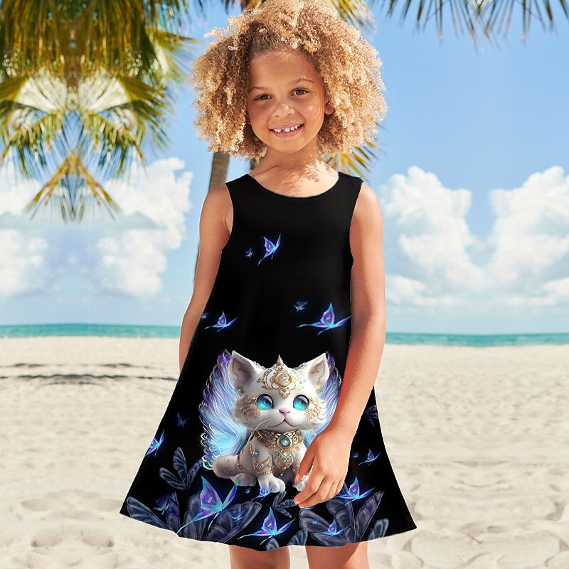 ragazze' 3D Pop art Gatto Farfalla Vestito Senza maniche Stampa 3D Estate Primavera Sportivo Giornaliero Per eventi stile sveglio Informale Dolce Bambino 3-12 anni Abito casual Abito linea A Abito del 2025 a $13.99 –P4