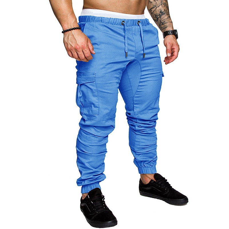Men's Cargo Pants Cargo Trousers Casual Pants Drawstring Multi Pocket Solid Colored Full Length Daily Basic Casual Slim Black White Mid Waist Micro-elastic 2025 - $20.99 –P8