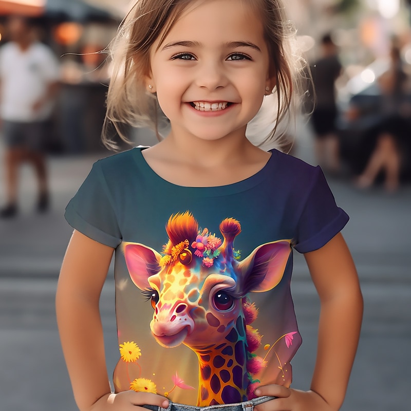 Para Meninas 3D Gráfico Desenho Animado Girafa Camisa Camiseta Manga Curta Impressão 3D Verão Primavera Ativo Moda Estilo bonito Infantil 3-12 anos Ao ar livre Casual Diário Normal de 2026 por $11.99 –P16