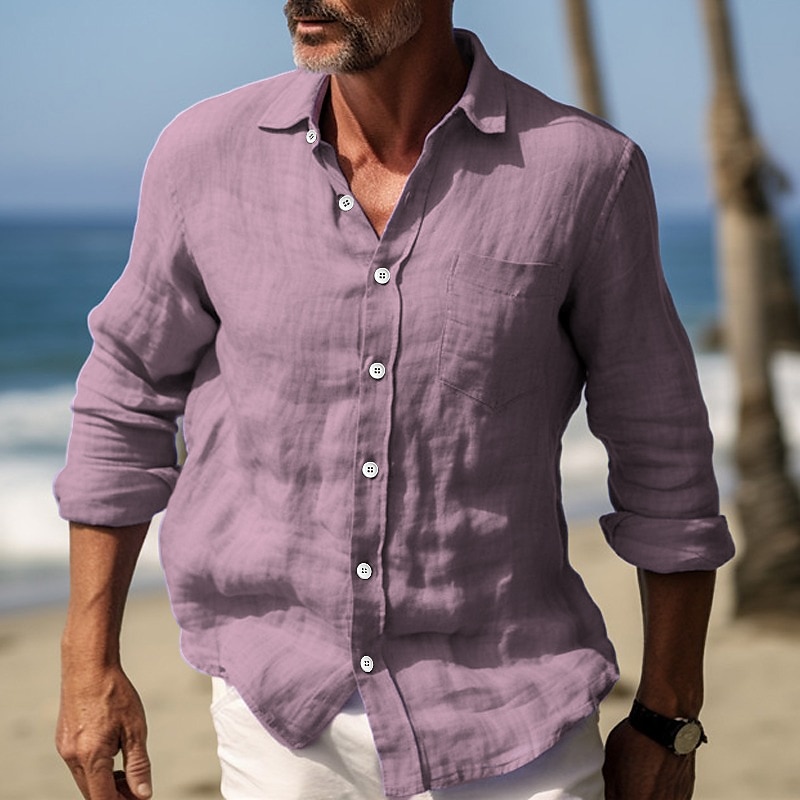 Per uomo Camicia camicia di lino Camicia estiva Abbigliamento mare Camicia con bottoni Liscio Da mare Curise Giallo Blu marino Manica lunga Collo ripiegabile Primavera estate Abbigliamento del 2025 a $24.99 –P3