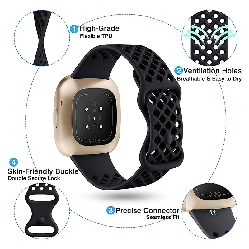 4 stuks Slimme horlogeband Compatibel met: Fitbit Versa 3 Sense Versa 4 Sense 2 Siliconen Smartwatch Band Waterbestendig Verstelbaar Sportband Vervanging Polsbandje 2026 - $20.99 –P3