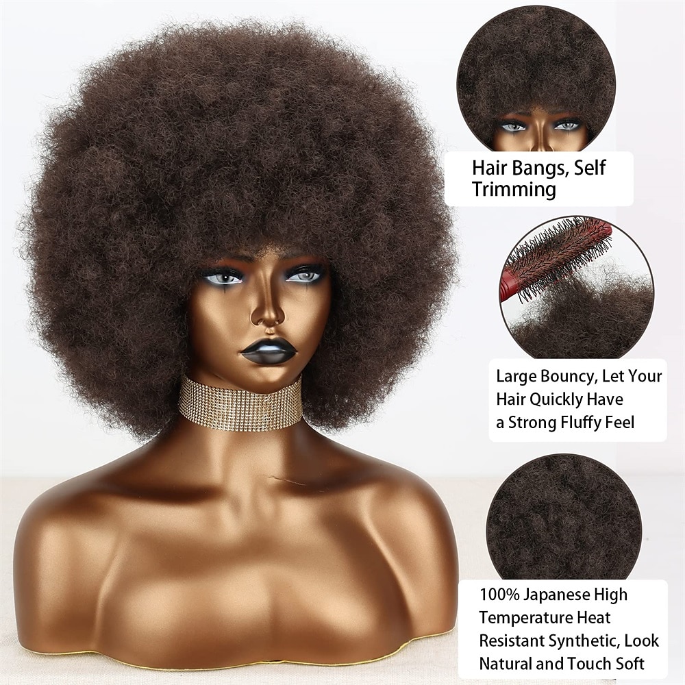 Short 70s Afro Wigs for Black Women Large Synthetic Black Short Afro Wig 70's 8 Inches 60s Afro Wig for Women Bouncy and Soft Natural Looking Halloween Cosplay Party Wigs 2026 - $20.99 –P16