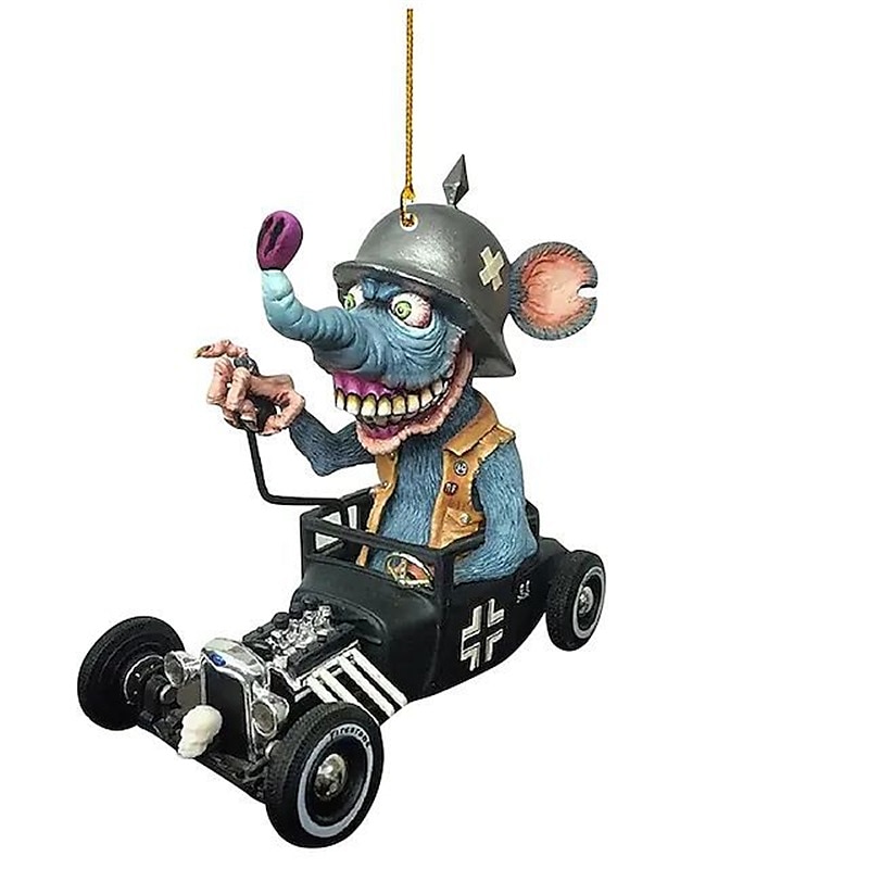 Ciondolo per auto a forma di mostro a grande bocca 2PCS modello di bambola piatta in acrilico statua di topo pazzo Rat Fink alla guida accessori per auto Halloween decorazioni per casa del 2025 a $11.99 –P7