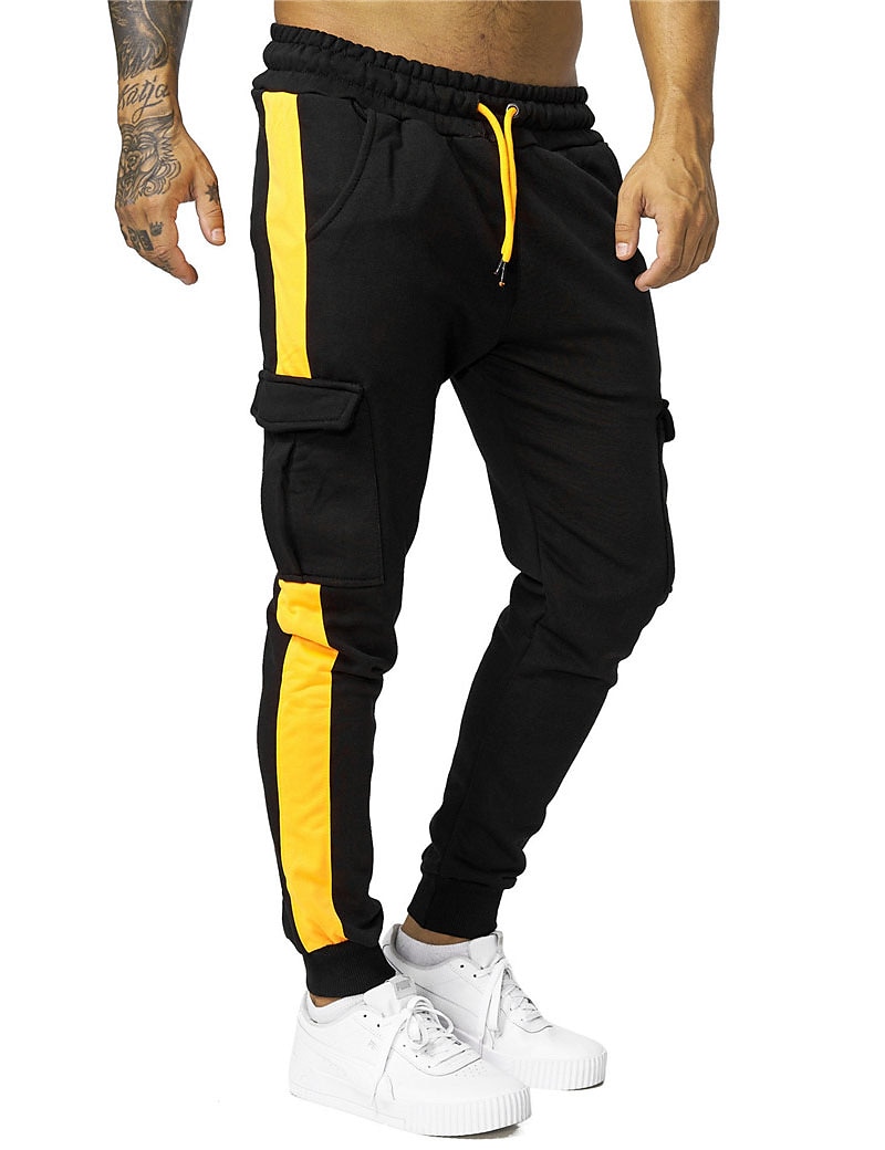 Men's Fleece Pants Sweatpants Joggers Trousers Cargo Sweatpants Drawstring  Elastic Waist Elastic Cuff Color Block Comfort Warm Casual Daily Holiday  Sports Fashion Yellow Red 2024 - $19.49