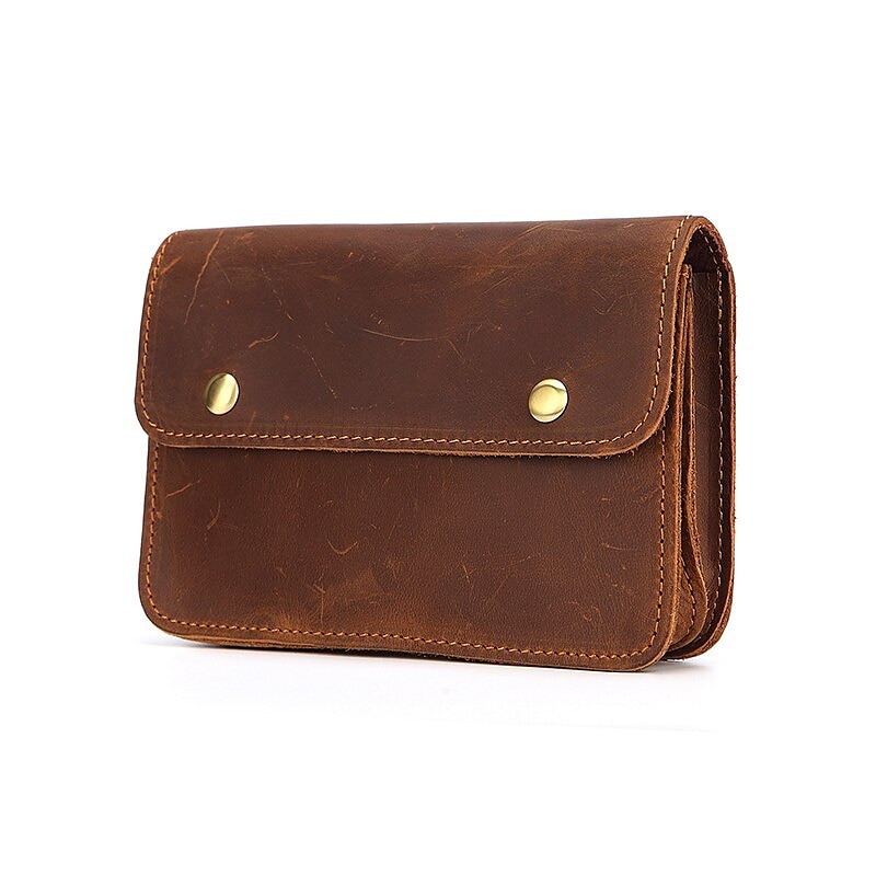 Men's Fanny Waist Bag Crazy Horse Genuine Leather Waist Packs Belt Loop Hip Hook Bum Bag Handmade Travel Small Phone Waist Pouch 2025 - $39.99 –P2