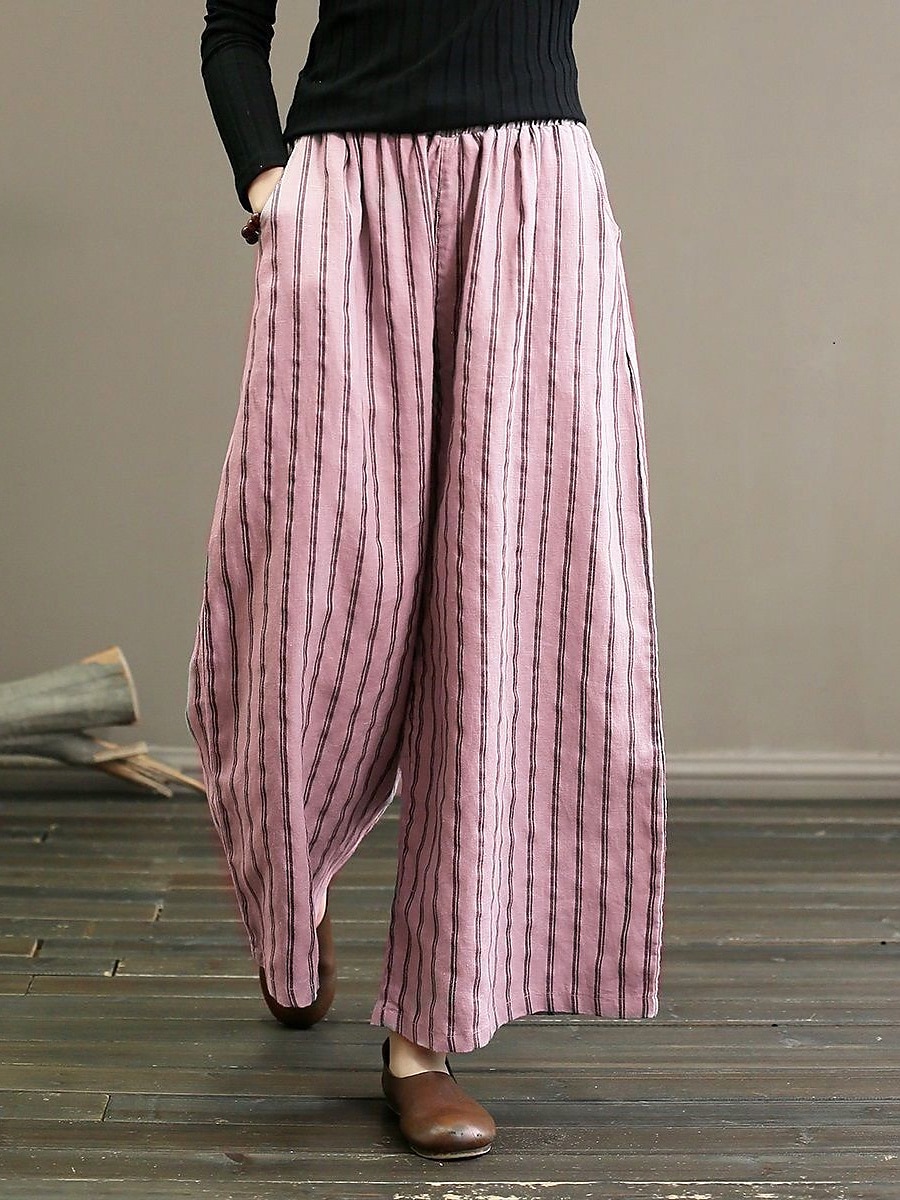 Per donna A zampa Chino Pantaloni Vintage Di tendenza Leggero Lunghezza intera Vita normale A strisce Tasche Vita elastica cascante Traspirabilità Comodo Media elasticità Da mare Informale Giornaliero del 2025 a $22.99 –P7