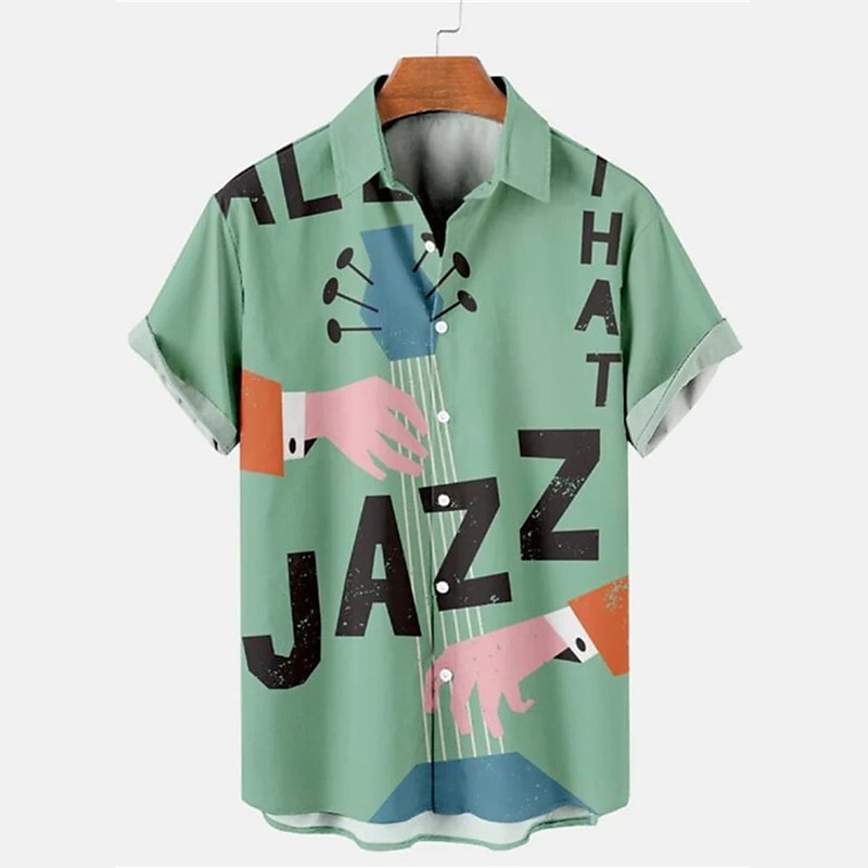 Men's Vintage Music Notes Shirt Button Up Shirt Short Sleeve Fashion Streetwear Designer Outdoor Daily Summer Spring Turndown Print Black White Yellow Wine Blue 2025 - $24.99 –P1