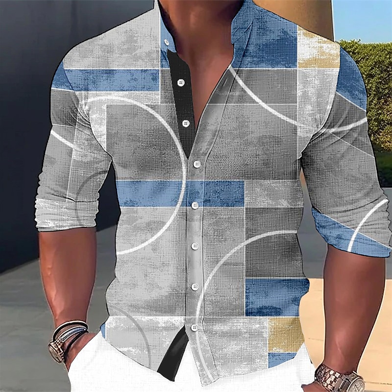 Per uomo Color Block Geometrica Geometria Camicia Camicia con bottoni Manica lunga Di tendenza Streetwear Originale Esterno Informale Giornaliero Estate Primavera Autunno Colletto alla coreana Stampa del 2025 a $24.99 –P1