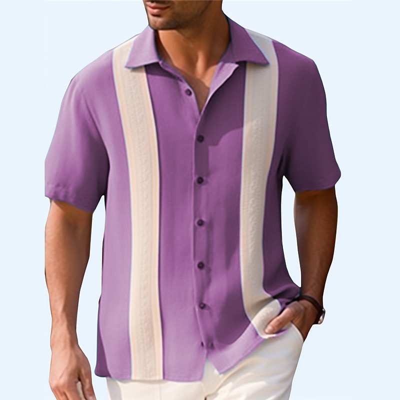 Per uomo Camicia Camicia Estiva Camicia casual Camicia da Spiaggia Camicia con Bottoni Blu Viola Verde Manica Corta Blocco di colori Bavero Vacanza Quotidiano Abbigliamento Cotone Misto Cotone Moda del 2025 a $19.99 –P3