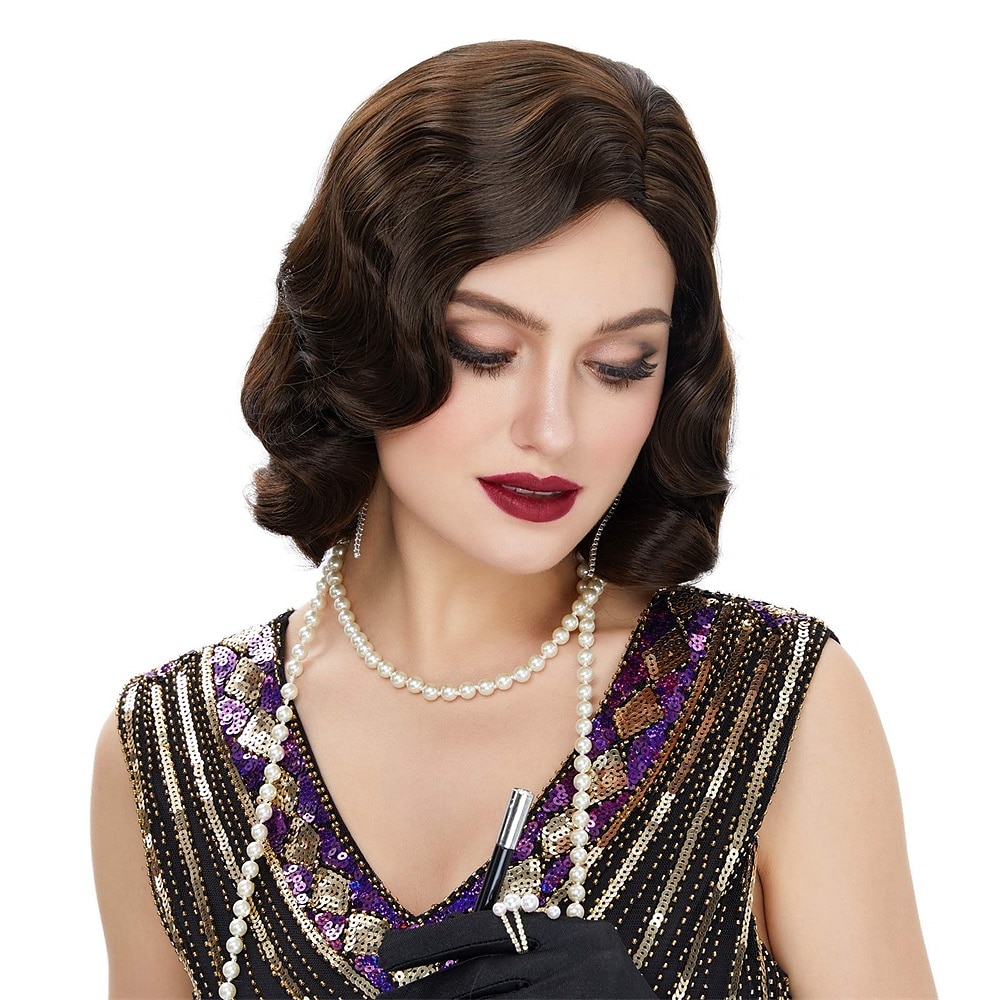 Finger Wave Paróka 1920-as Évek Retro Közép Hosszú Göndör Szintetikus Haj Nőknek Cosplay Karnevál Partira Jelmez Halloween Parókák 2025 - $19.49 –P1