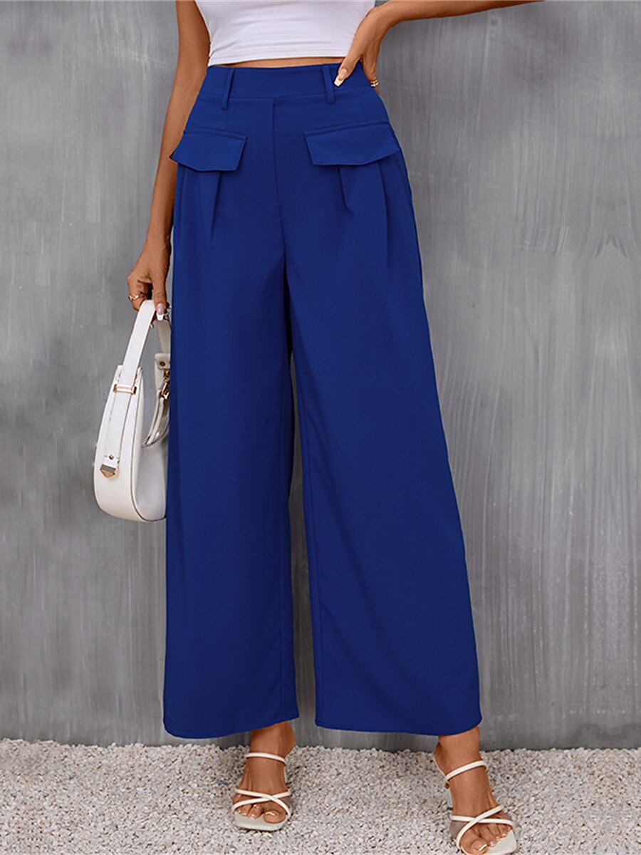 Women's Dress Pants Wide Leg Pants Trousers Full Length Pocket Micro-elastic High Waist Fashion Streetwear Work Street Blue S M Summer Fall 2023 - US $27.99 –P1