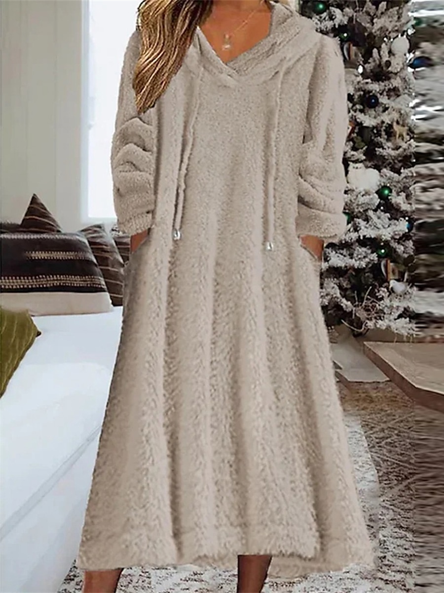 Women's Loungewear Nightshirt Dress Pure Color Casual Comfort Soft Home Daily Going out Coral Fleece Coral Velvet Warm Hoodie Long Sleeve Fall Winter Home Outfits 2025 - $26.99 –P2
