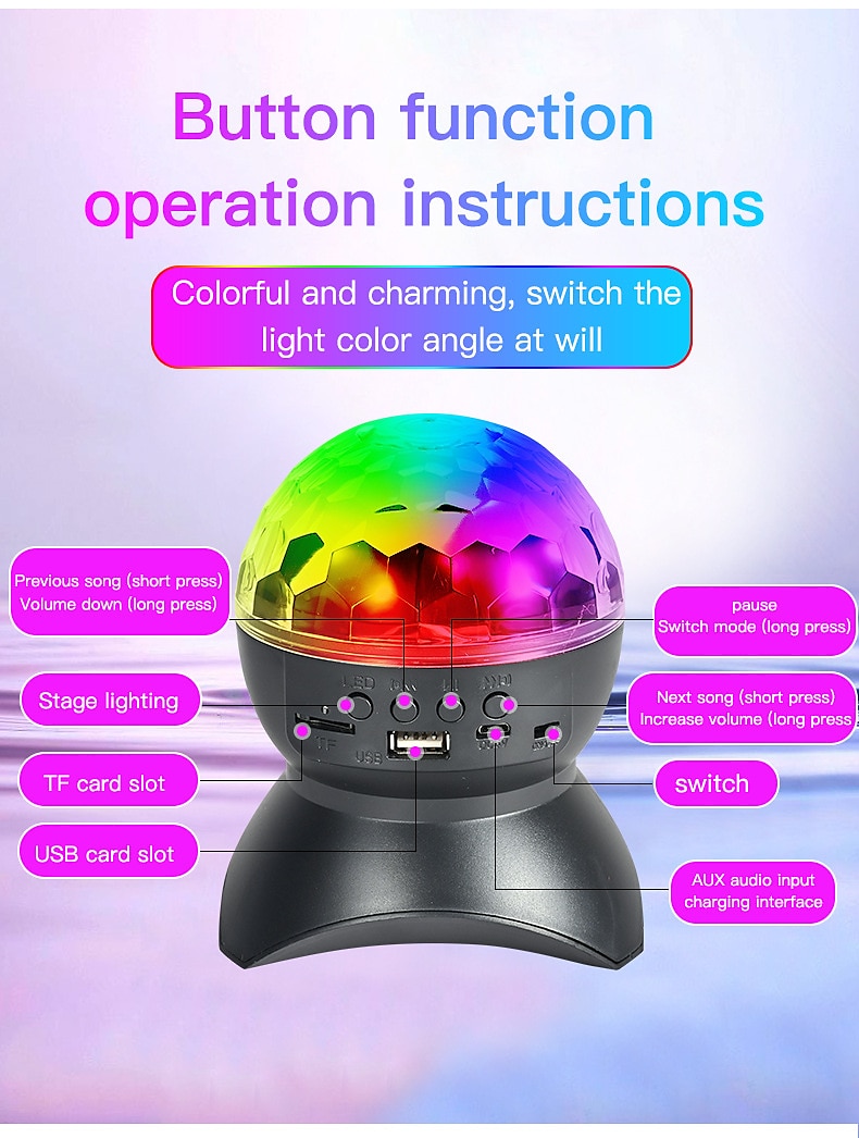 Colorful LED Smart Light Magic Ball Lamp Projector Atmosphere Lamp Bluetooth Sound Ball Lamp Dormitory Singing Flash Lamp Room Atmosphere Lamp 2025 - $11.99 –P1