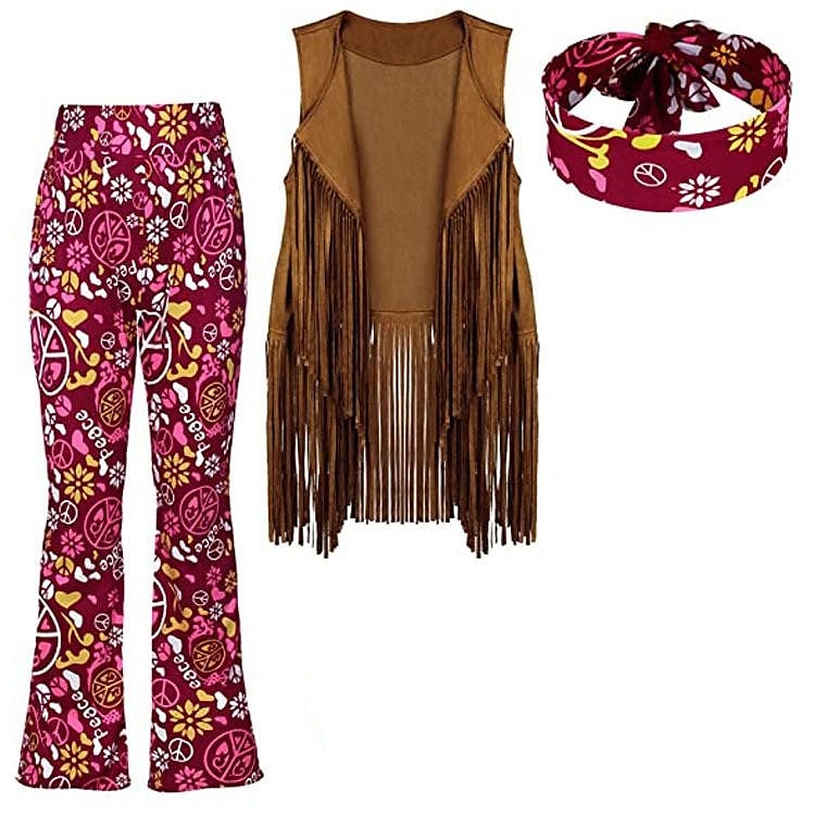 Retro Vintage 1960er Hippie Hose Stirnband Wildlederweste Stirnbänder Ärmellos Hippie Geometrisch Damen Halloween Karneval Maskerade Party & Abend Pride Parade Pride-Monat Erwachsene Weste Hose 2025 - $35.99 –P4