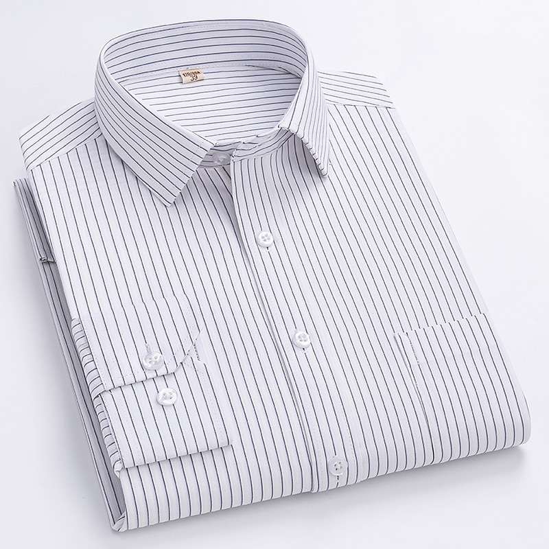Dress Shirt Striped Shirt Work Shirt Non Iron Shirt Stripes and Plaid Wedding Office & Career Black White Dark Navy Navy Blue Long Sleeve Turndown All Seasons Clothing Apparel 2026 - $31.99 –P6