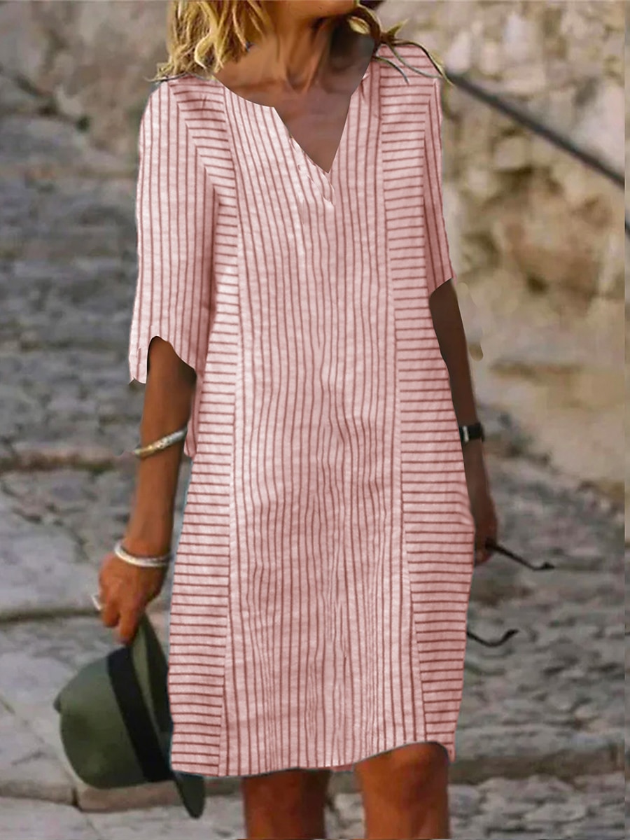 Mujer Mini vestido Mini vestido Vestido estilo camiseta Vestido de cambio Vestido de verano Elegante Activo Moda Exterior Vacaciones Trabajo Ajuste regular Raya Guingán Media Manga Escote en Pico 2025 - $26.99 –P3