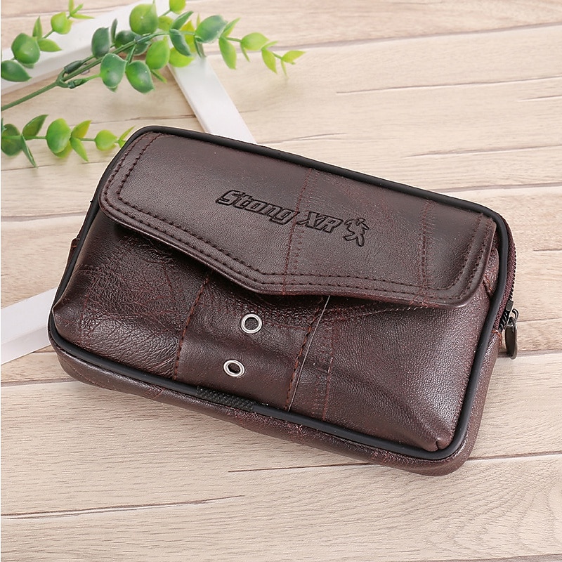 Large Capacity Men's Leather Bag Wear Belt Waist Bag Mobile Phone Bag Men's Coin Purse Cigarette Bag 2025 - $14.99 –P6