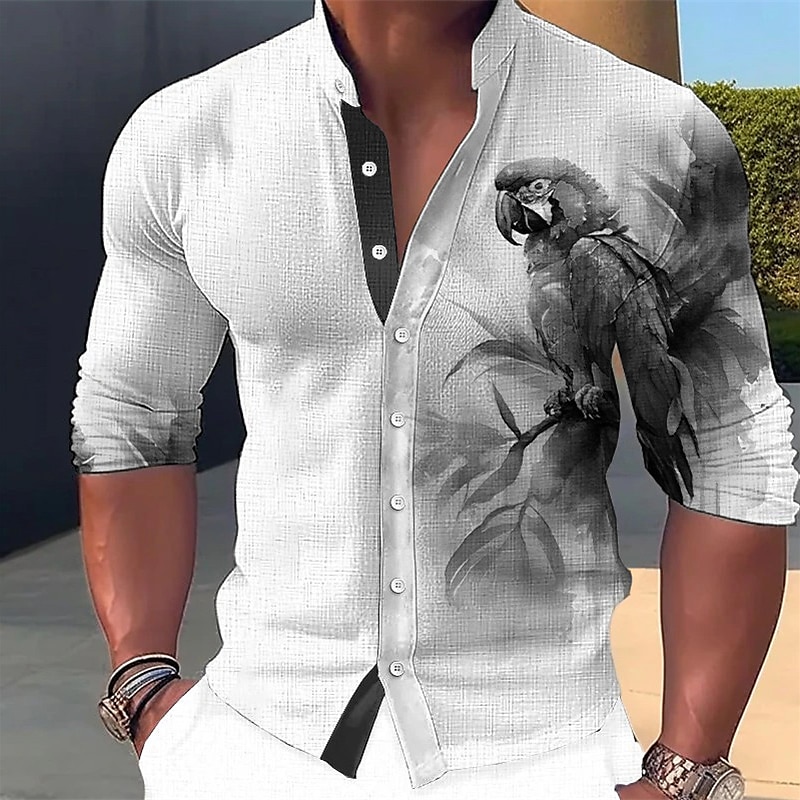 Herr Papegoja Skjorta Knapp upp skjorta Långärmad Mode Streetwear Designer Utomhus Ledigt Dagligen Sommar Vår Höst Hög krage Mönster Gul Rodnande Rosa Rubinrött Blå Grön 2025 - $26.99 –P5