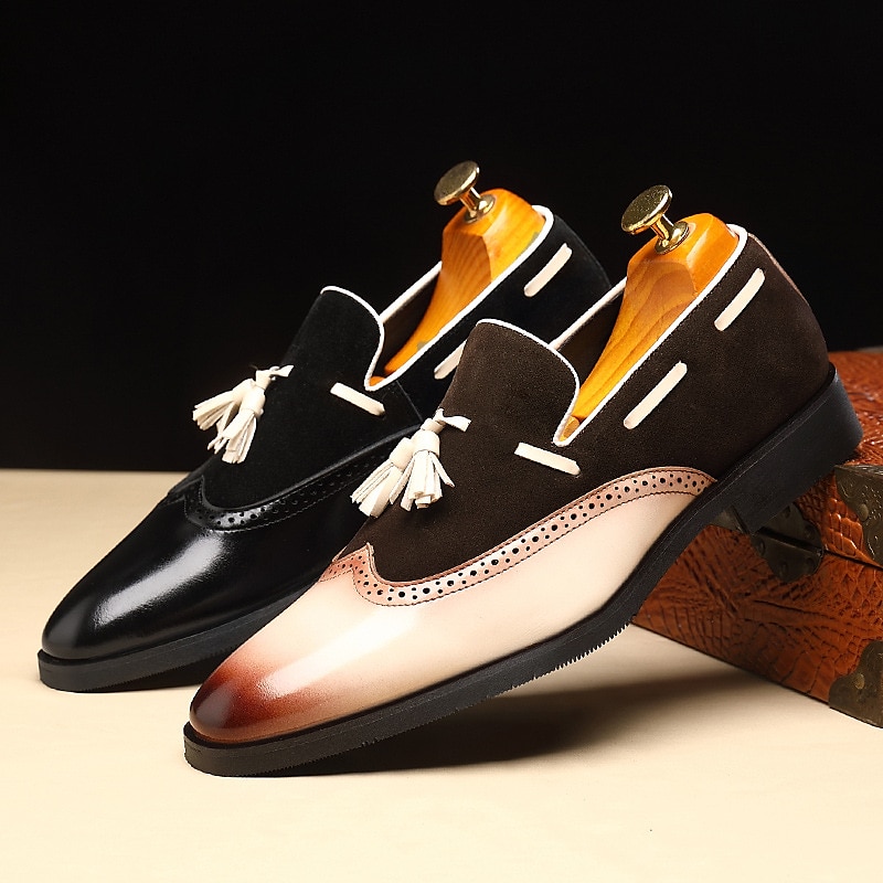lutning för män tofs loafers i konstläder – eleganta slip-on klänningskor med mocka ovandel för bröllop och formella evenemang 2025 - $46.99 –P3