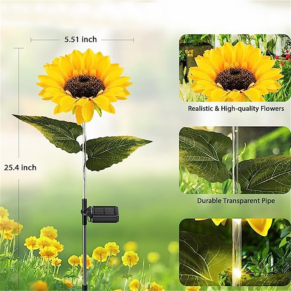 Solar Sunflower LED Glowing Pole - Pathway Courtyard Simulation Plant Lamp for Holiday Party & Landscape Decoration, Waterproof Lawn Floor Light 2026 - $19.49 –P7