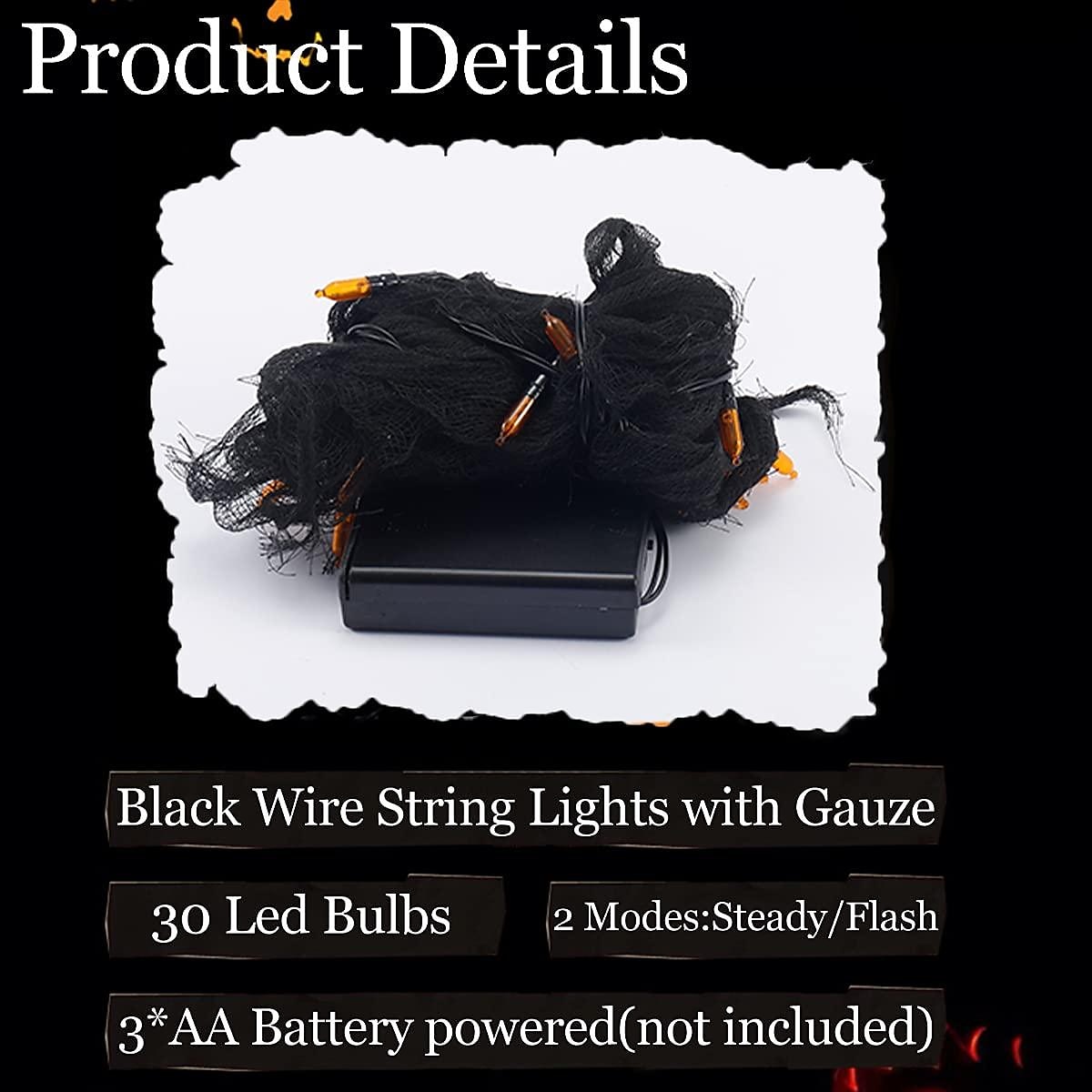 хэллоуин струнные огни в помещении 30 светодиодов оранжевые украшения с черной марлей на батарейках 9,9-футовая жуткая ткань жуткие огни готический декор комнаты для вечеринок 2 режима постоянный / 2025 - $7.99 –P7