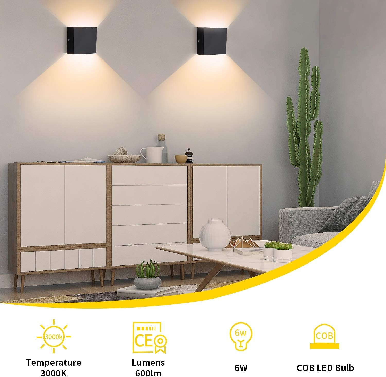 lightinthebox מנורת קיר חיצונית led עמידה למים 6w תאורה למעלה ולמטה פנימית תאורה כפולה ראש מעוקל קיר מודרני חדר שינה אור לבן חם 90-264v 2025 - $24.99 –P9