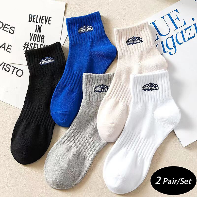 Homme 2 paires Chaussette Chaussettes de Course Noir Blanche Couleur Plein Casual du quotidien Basique Moyen Quatre saisons Mode Respirable de 2025 ? €1.99 –P1