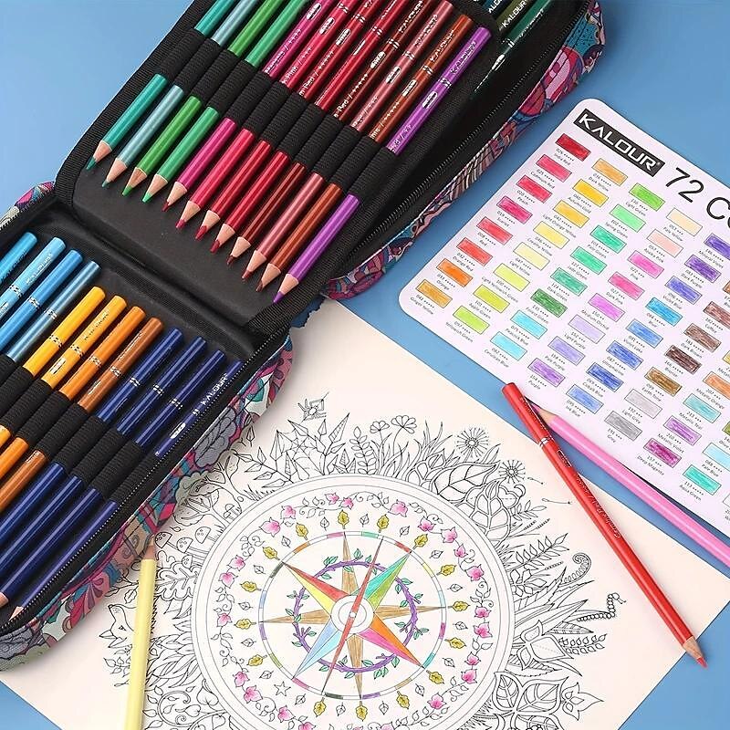 Premium kleurpotloden voor volwassen kleurboek, set van 72 kleuren, etui met ritssluiting, met puntenslijper, zachte kern, 7 metallic kleuren, ideaal voor het mengen van lagen, voor kunstenaars, 2025 - $43.99 –P6