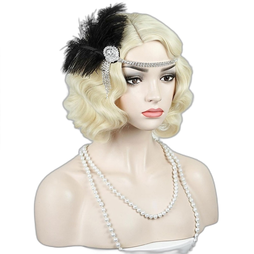 Peruca de Flapper dos Anos 1920 Cacheada com Faixa Peruca Vintage Cacheada dos Anos 20 Cabelo de Fantasia Halloween de 2025 por $19.99 –P6