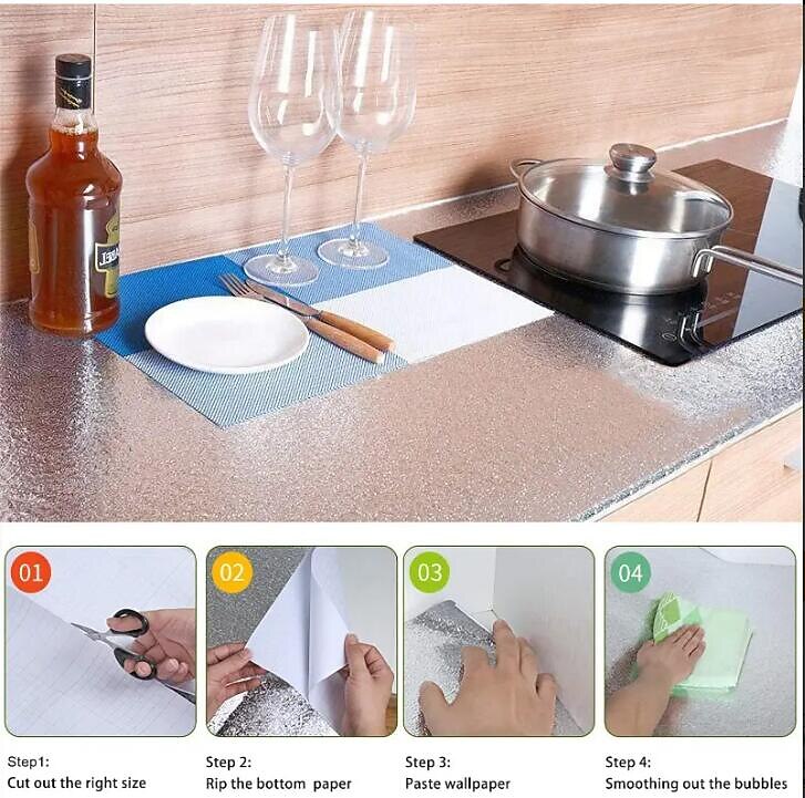 40x100cm Kitchen Oil-proof Waterproof Stickers Aluminum Foil Self-adhesive  Stove Cabinet Wall Decor Kitchen Accessories Gold