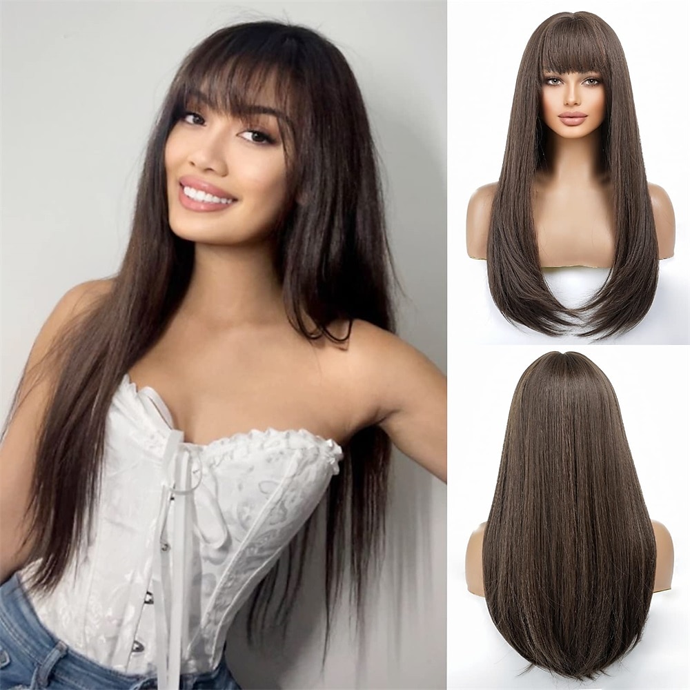 Syntetiske parykker Rett Med lugg Maskinprodusert Parykk Blond Nyanse Lang A1 A9 A10 A12 Syntetisk hår Dame Myk Mote Lett å bære Blond Svart Nyanse 2025 - $34.99 –P6