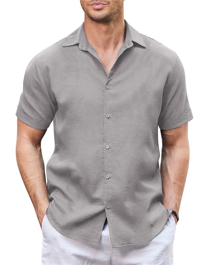 Men's Shirt Linen Shirt Guayabera Shirt Summer Shirt Beach Shirt Button Up Shirt Plain Vacation Casual White Blue Khaki Gray Short Sleeve Lapel Summer Clothing Apparel Patchwork 2025 - $18.49 –P7