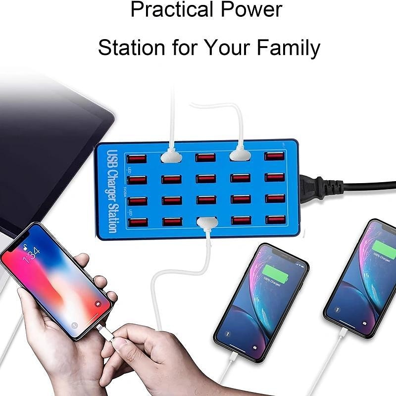 USB Charger Station 100W5V20A 20-Port Fast Charging Socket Multi-port Multi-function Universal Fast Adapter for Multiple Devices Smart Mobile Phone Tablet Laptop Computer Camera Headphone 2025 - $51.99 –P5