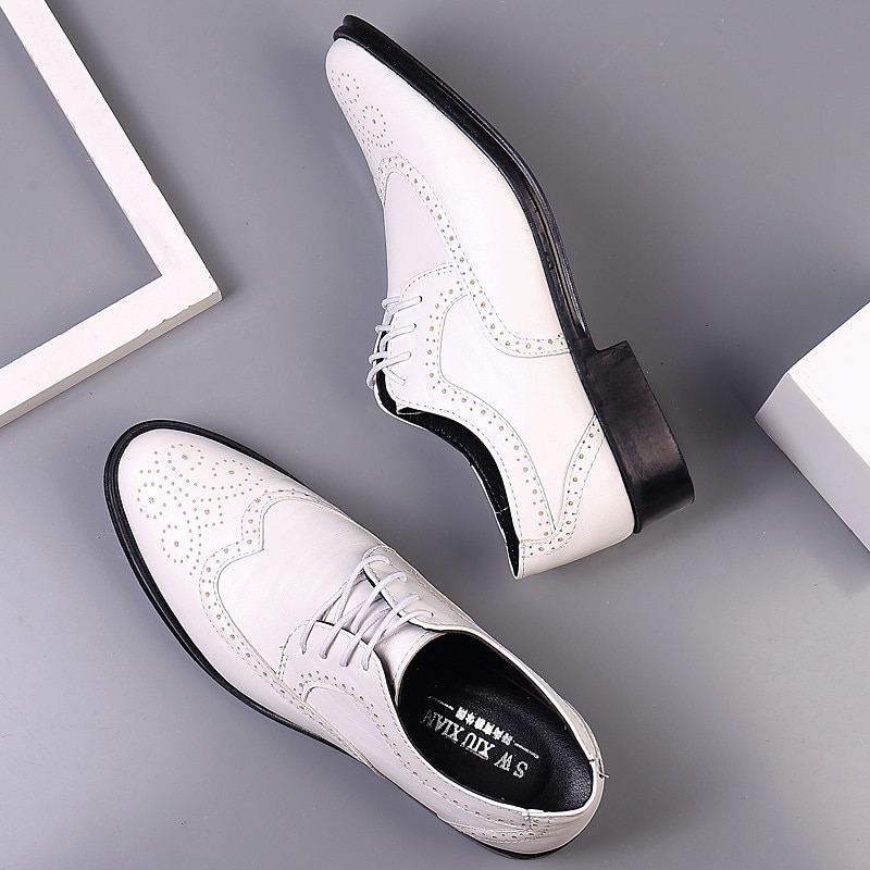 klassiske kjolesko i brogueskinn for menn, stilige oxfordsko med snøring med vinger, elegant formelt fottøy for forretnings- og spesielle anledninger 2025 - $42.99 –P2