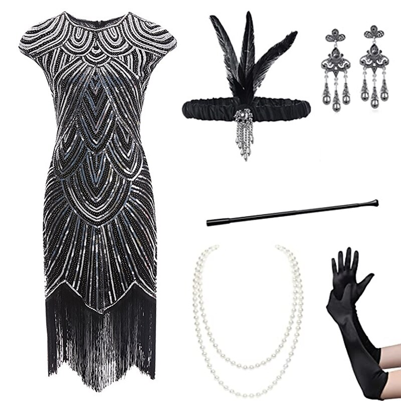 Řvoucí 20s Retro Velký Gatsby Úbory Kostým na Večírek Maškarní Bez rukávů Velký Gatsby Svatební host Flitry Třásně Flitry Třásně Kulatý Dámské předvečer Všech svatých Karneval Plesová maškaráda 2025 - $50.99 –P6