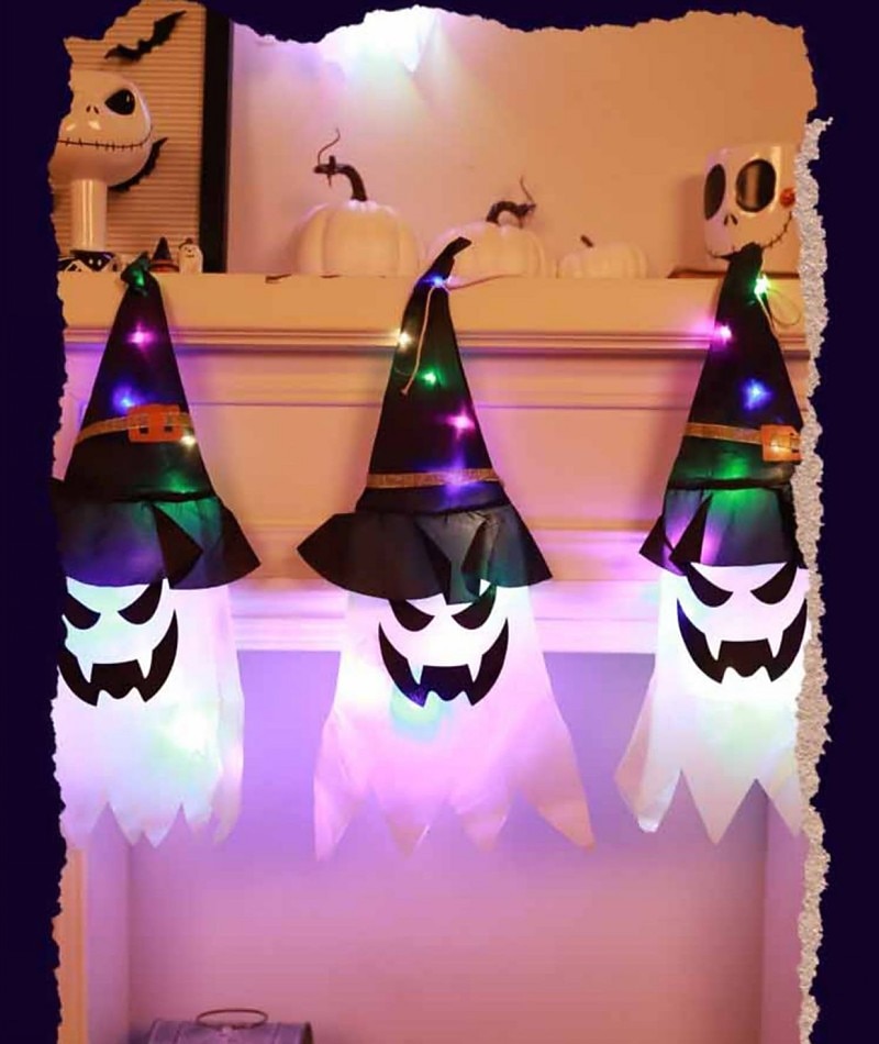 halloween osvětlený duch led blikající ďábel festivalová dekorace zářící čaroděj duch klobouk světelná dekorace závěsná lucerna halloweenská dekorace světlo party bar atmosféra malý světelný řetězec dýně 2025 - $6.49 –P6