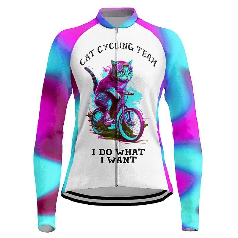 Dam Cykeltröja Grafisk Långärmad Cykel Tröja Överdelar med 3 bakfickor Bergscykling Vägcykling Snabb tork Reflexremsa Bakficka Fuktabsorberande sporter Violett Rosa Blå Kläder 2025 - $32.99 –P12