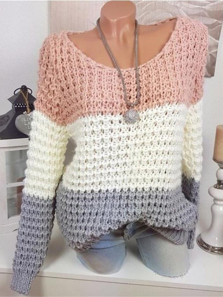 Womens Crochet Knit Oversized Pullover Sweater Long Sleeve Hollow O