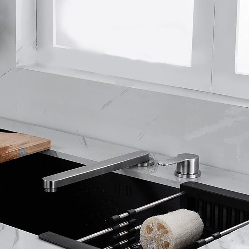 Stainless Steel Kitchen Faucet Sink Mixer Folding Vessel Tap, Single Handle 360 Degree Swivel with G1/2 Cold and Hot Hose 2025 - $80.99 –P2