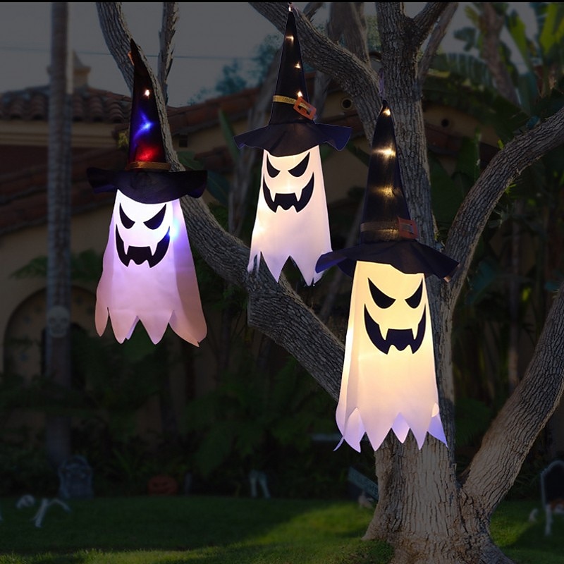 halloween osvětlený duch led blikající ďábel festivalová dekorace zářící čaroděj duch klobouk světelná dekorace závěsná lucerna halloweenská dekorace světlo party bar atmosféra malý světelný řetězec dýně 2025 - $6.49 –P17