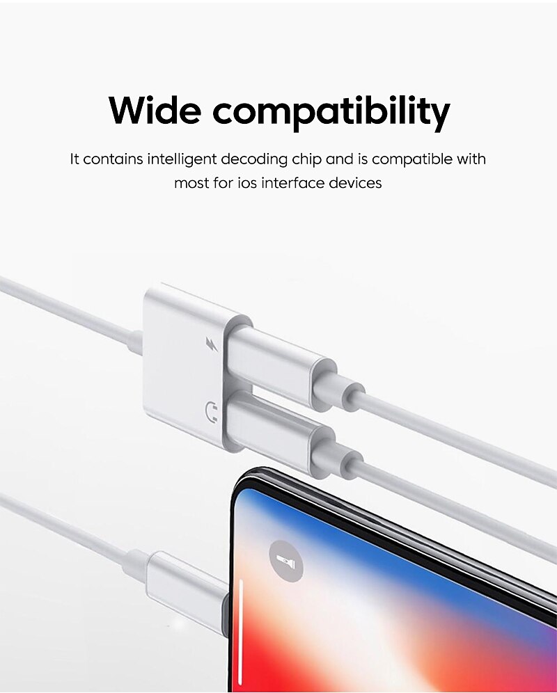 adapter & splitter voor iphone hoofdtelefoon 2 in 1 dual interface voor iphone oplader kabel aux audio adapter converter voor iphone 13/12/11/x/xs/xr/8/7 ipad ondersteuning bellen opladen 2025 - $10.99 –P5